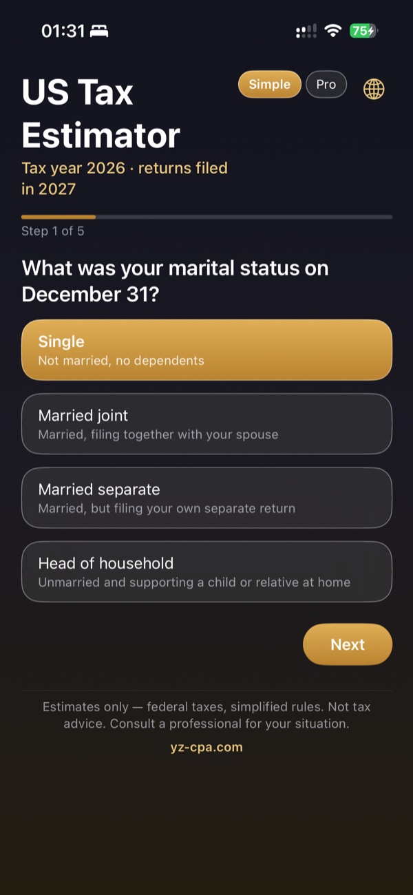 Simple guided estimate screen