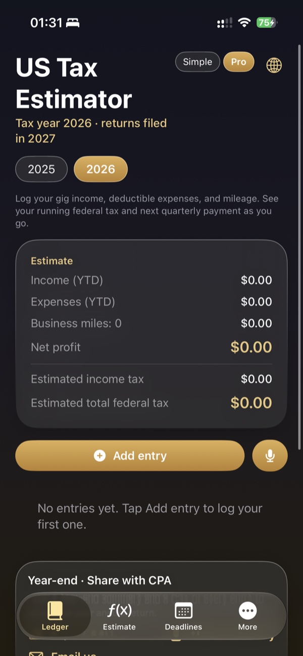 Gig ledger screen